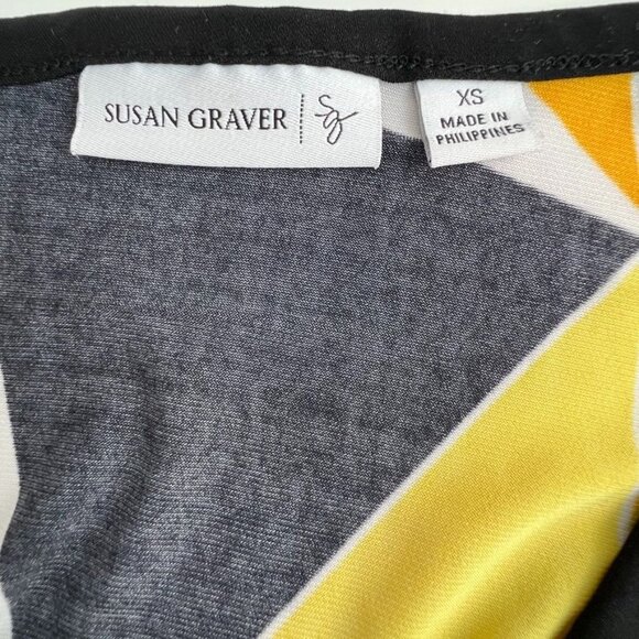 Susan Graver Pullover Top Orange Black Print Size XS 3/4 Sleeve V Neck Band Wais - Picture 10 of 11